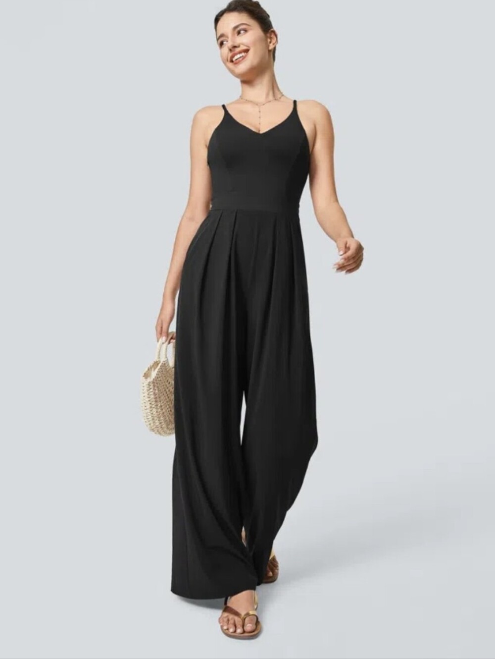 Halara Breezeful Wide Leg Sleeveless Jumpsuit Black Size 1X - Picture 2 of 8